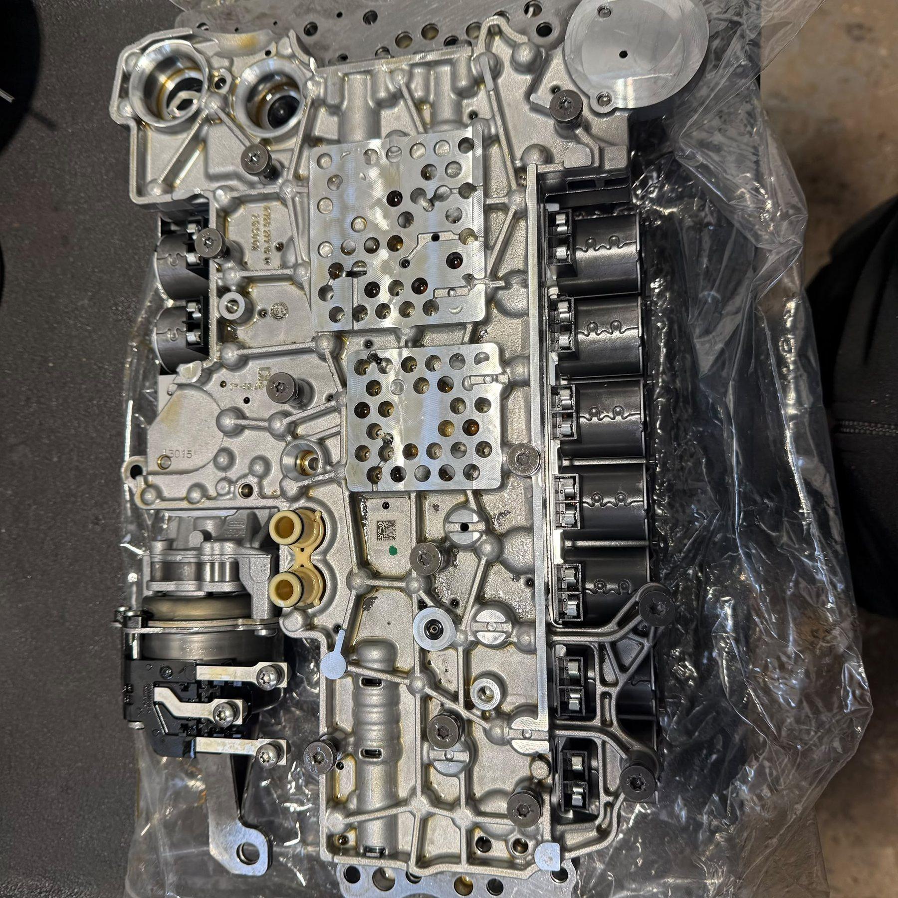 Detailed view of a mechatronic valve body and solenoids