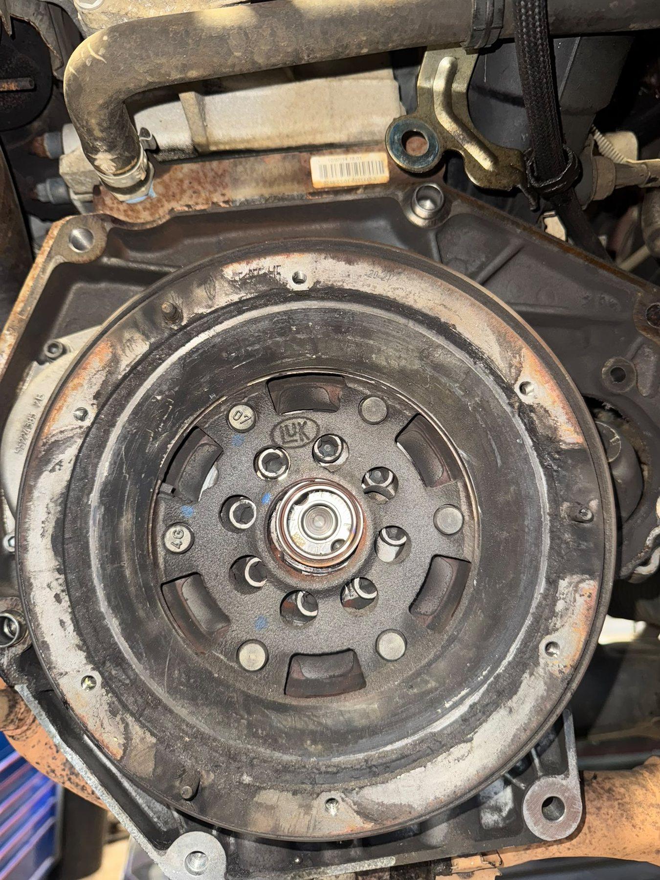 Close view of a flywheel fitted to a vehicle