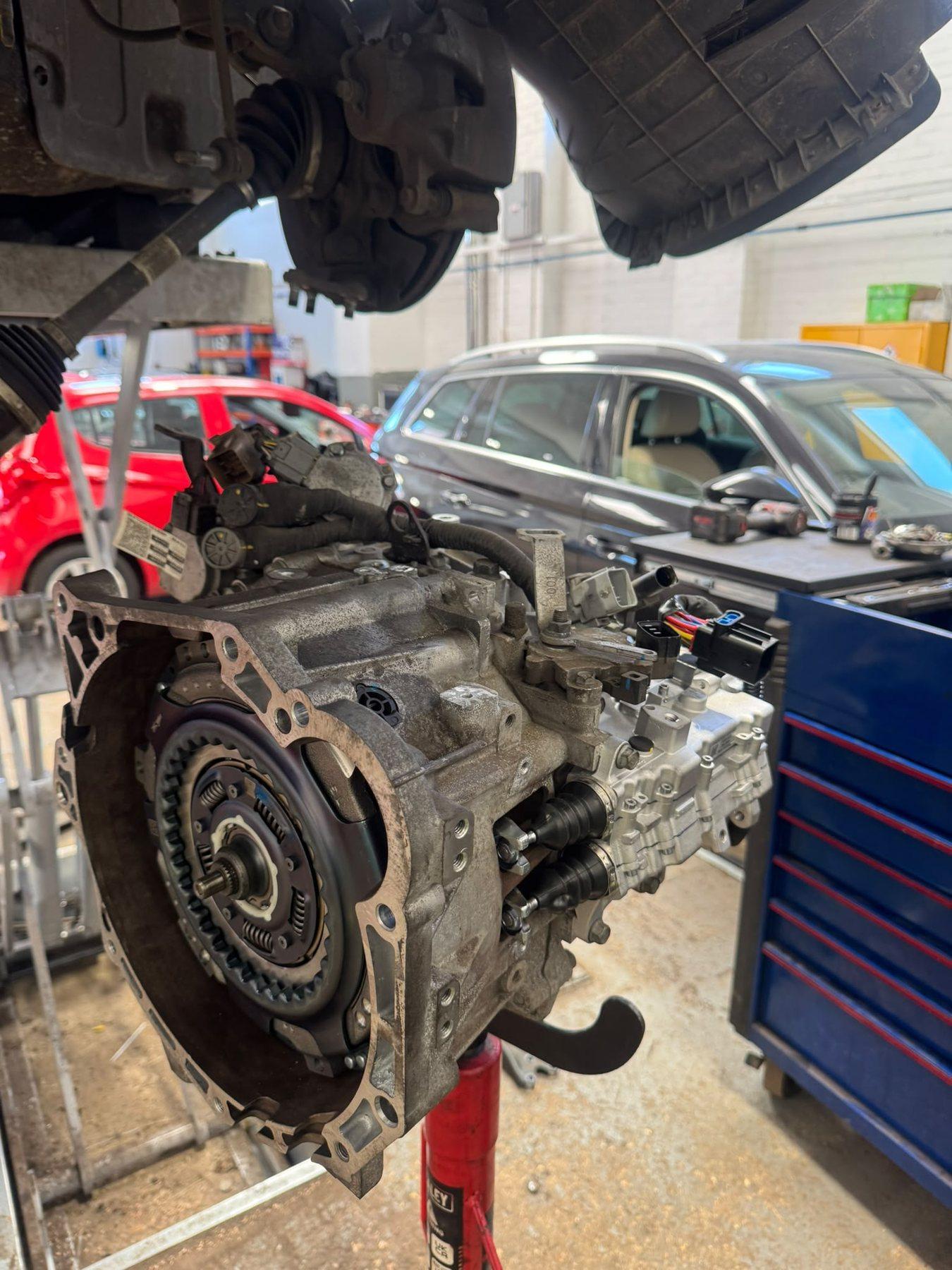 Removed gearbox showing its casing and clutch-side opening